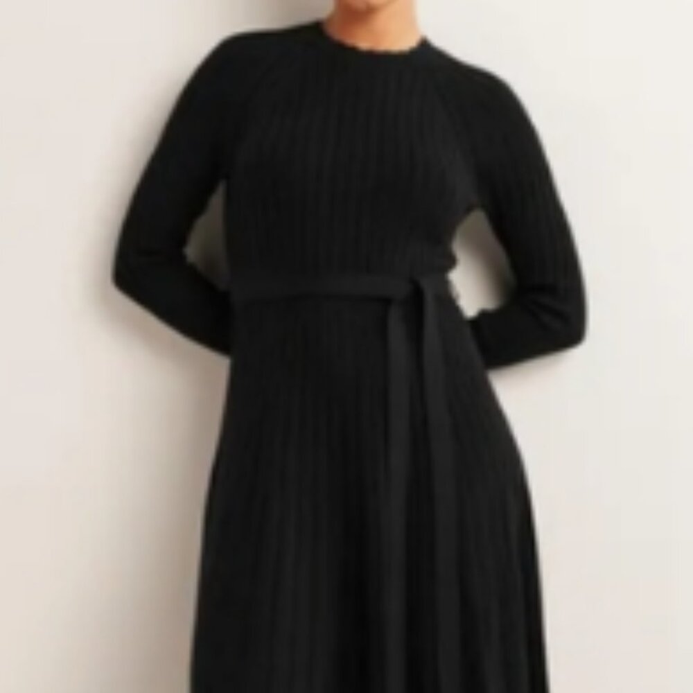 Boden Pleated Knit Dress Navy Size 16-18 Workwear Casual Elegant - Picture 3 of 11